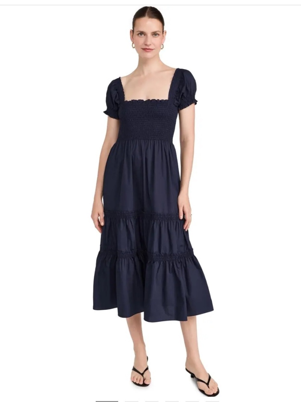 OPT Square Neck Smocked Maxi Dress Navy Blue Size XS New With Tags